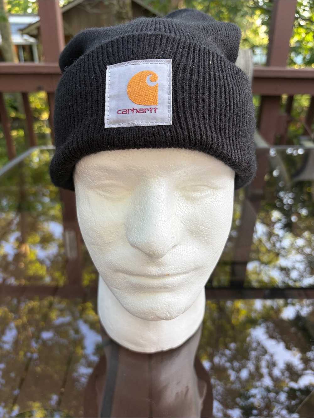 Carhartt Black Knit Beanie with Yellow Logo Patch